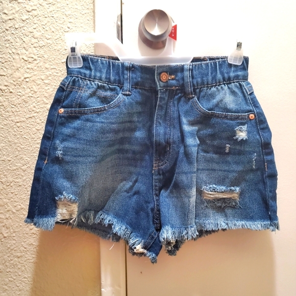 Dark Denim Distress Shorts - Picture 1 of 7